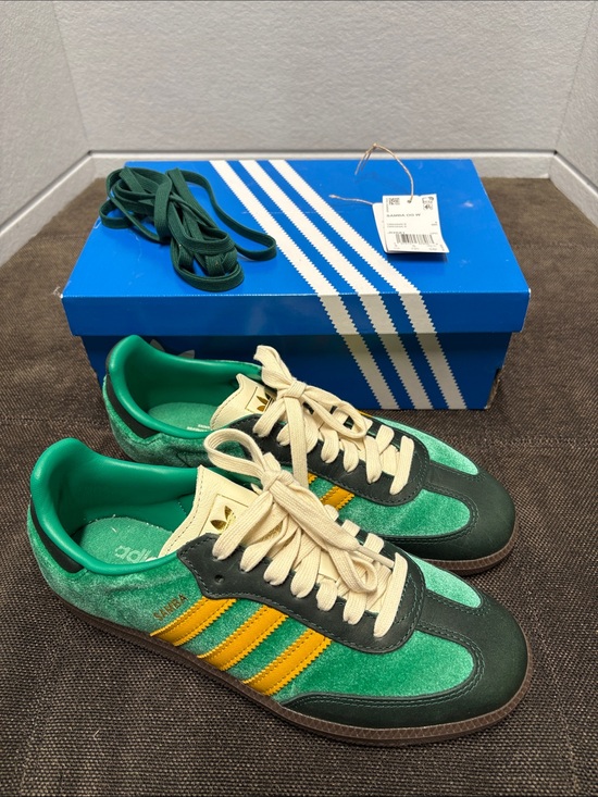 adidas Shoes - Adidas Women’s Samba OG Green Preloved Yellow Velvet